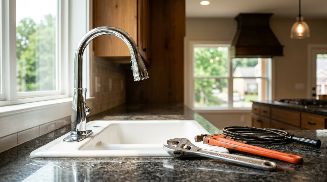 Plumber working on residential water line installation